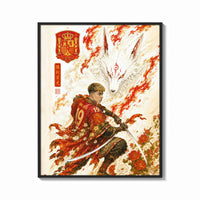 Framed Soccer player samurai with katana print shown as a bold statement piece on a clean gallery wall