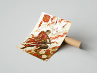 Rolled Soccer player samurai with katana poster beside its crush-resistant kraft shipping tube
