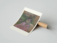 Rolled Woman in pink dress portrait poster beside its crush-resistant kraft shipping tube