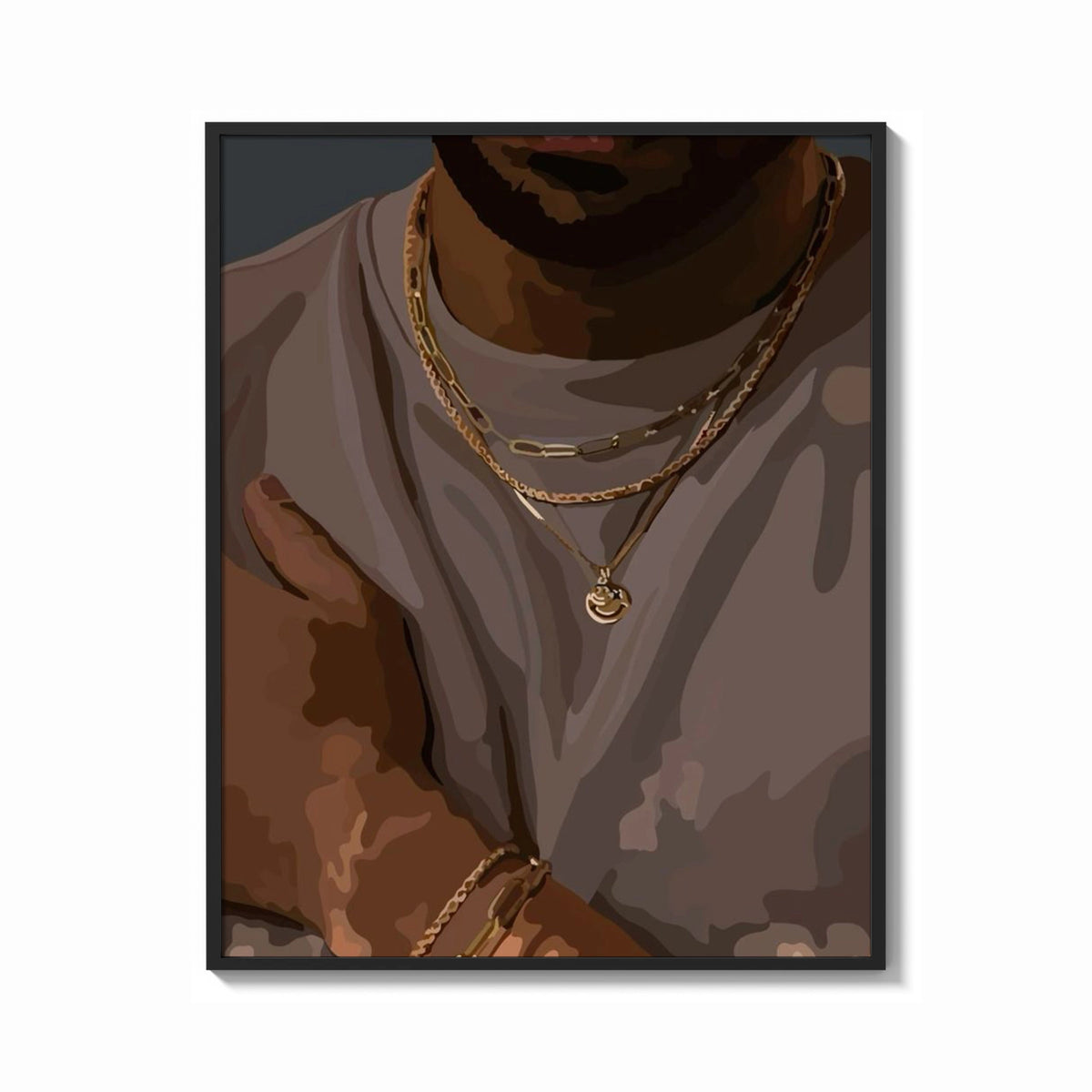 Framed Layered Gold Chains on Taupe print shown as a bold statement piece on a clean gallery wall