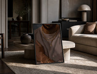Layered Gold Chains on Taupe print on the floor, leaning against a travertine table