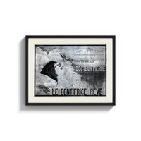 Framed Woman's face with flowing hair reclining print shown as a wide statement piece on a clean white wall