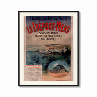 Framed coastal seaside town harbour view print shown as a bold statement piece on a clean gallery wall
