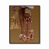Framed Legs in Jeweled Platform Heels print shown as a bold statement piece on a clean gallery wall