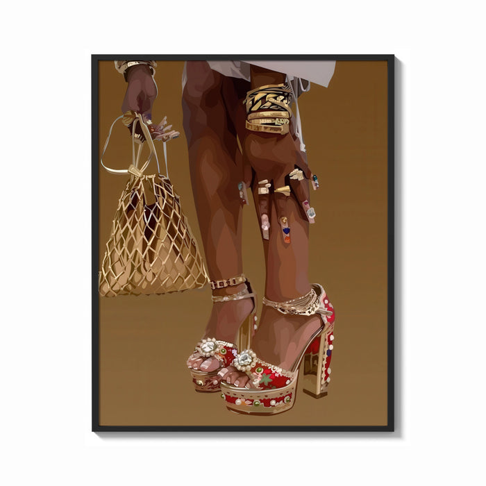Framed Jeweled Platform Heels print shown as a bold statement piece on a clean gallery wall