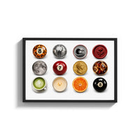 Framed Leopard 8 Ball Circle Collage print shown as a wide statement piece on a clean white wall