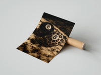 Gently curled Leopard and Black 8 Balls print beside its protective shipping tube