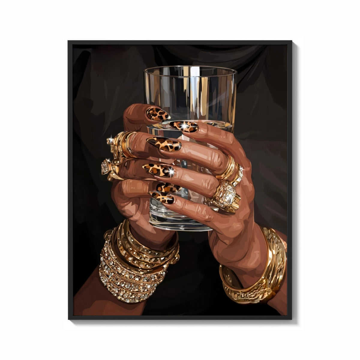 Framed Leopard Nails and Gold Rings print shown as a bold statement piece on a clean gallery wall