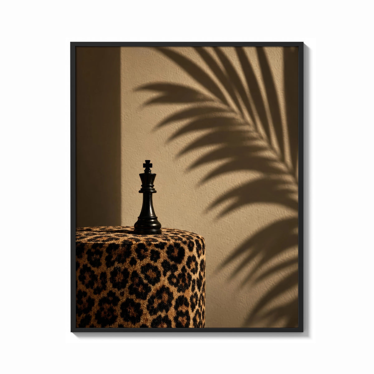 Framed Leopard Print Chess King print shown as a bold statement piece on a clean gallery wall