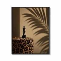 Framed Leopard Print Chess King print shown as a bold statement piece on a clean gallery wall