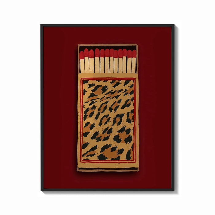 Framed Leopard Print Matchbox print shown as a bold statement piece on a clean gallery wall