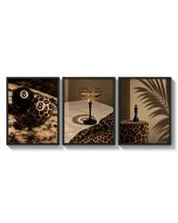 Leopard Print Still Life Set of 3 arranged on a bright gallery wall