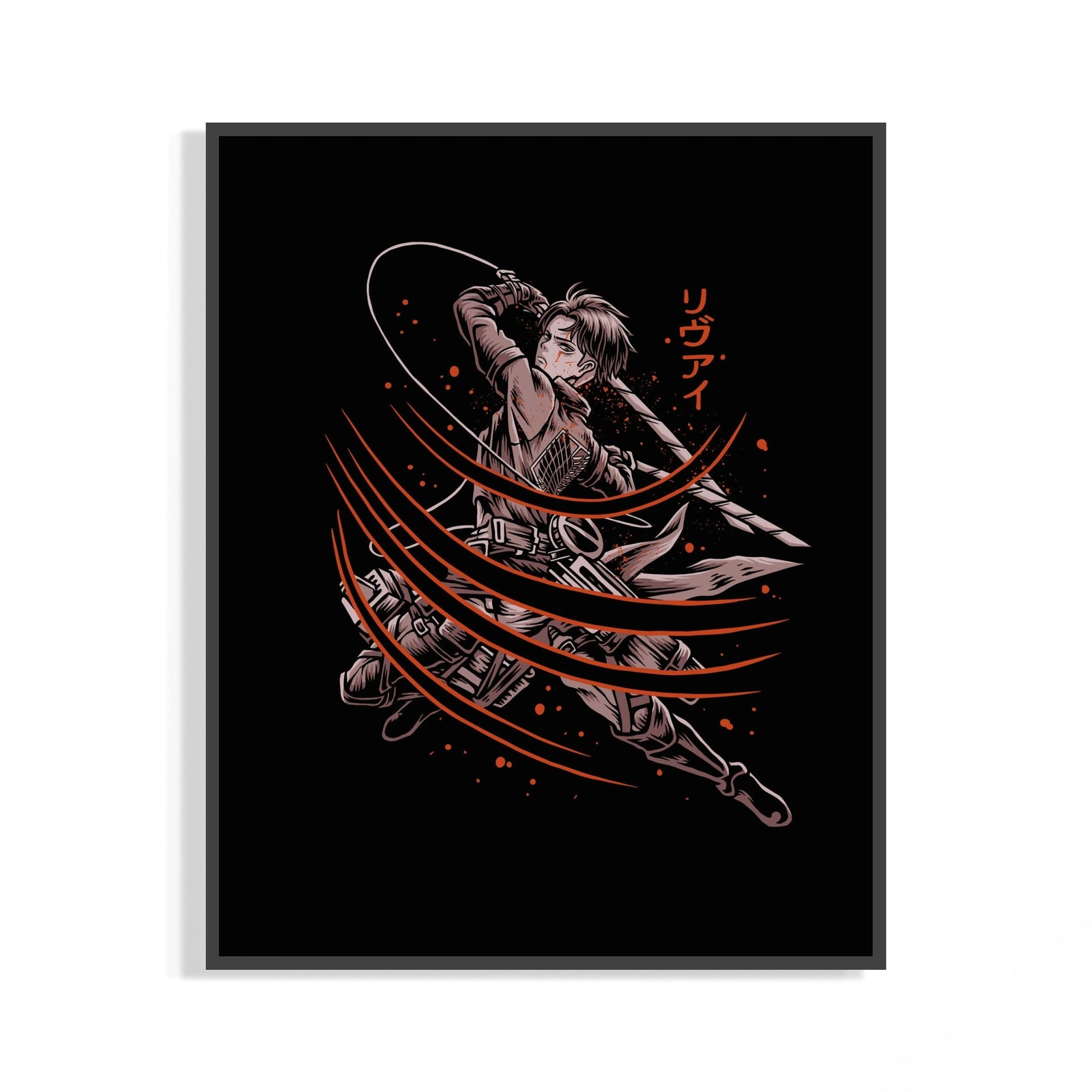 Framed Anime warrior swinging dual blades print displayed as a statement piece