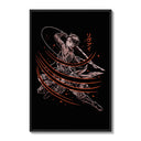 Anime warrior swinging dual blades poster framed on a white gallery wall