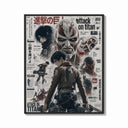 Framed Attack on Titan characters and titans print shown as a bold statement piece on a clean gallery wall