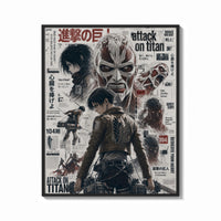 Framed Attack on Titan characters and titans print shown as a bold statement piece on a clean gallery wall