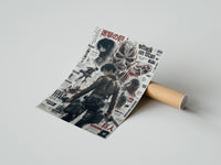 Rolled Attack on Titan characters and titans poster beside its crush-resistant kraft shipping tube