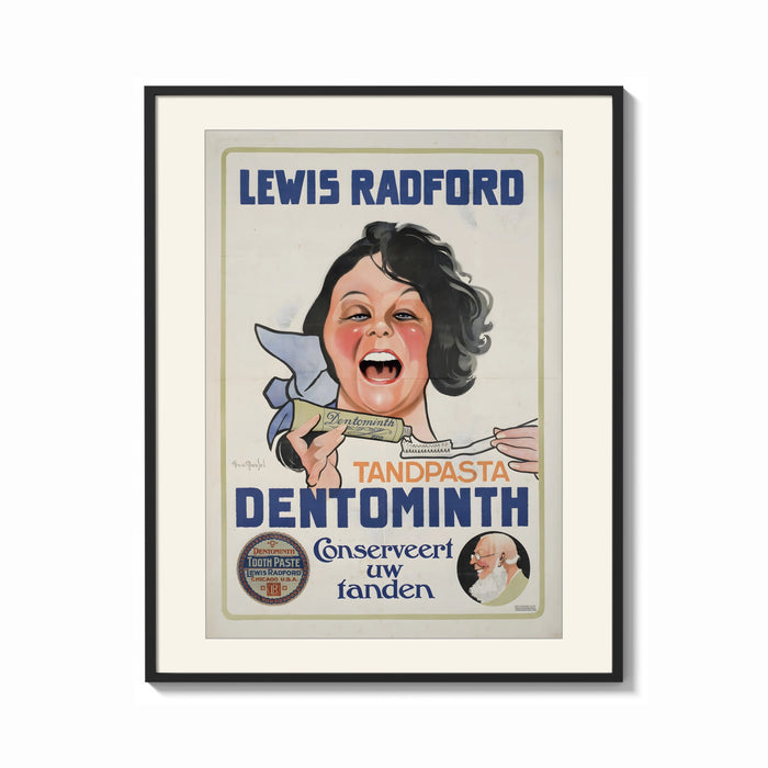 Framed Woman brushing teeth with toothpaste print shown as a bold statement piece on a clean gallery wall