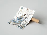 Rolled Samurai soccer player with katana poster beside its crush-resistant kraft shipping tube
