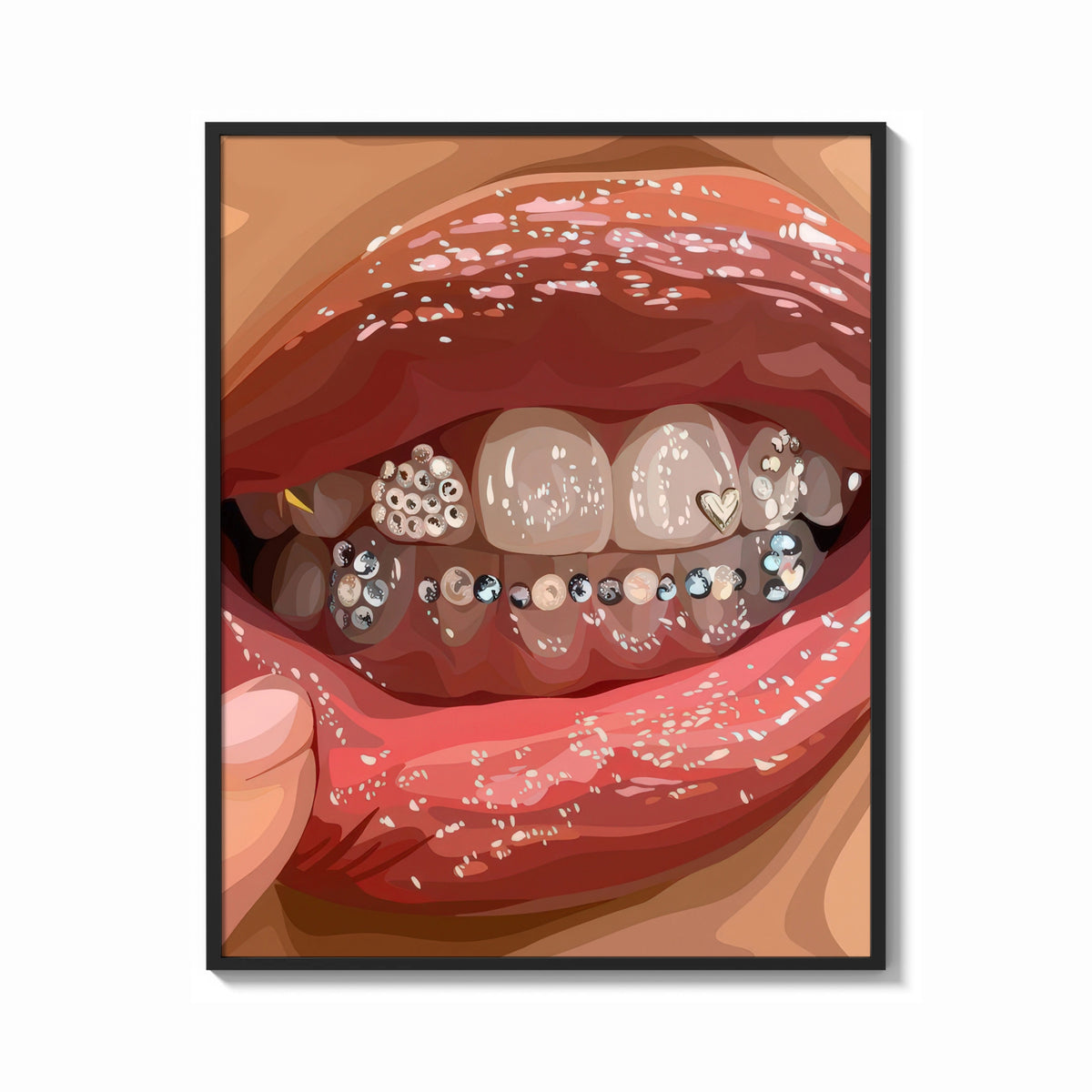 Framed Rows of Tooth Gems print shown as a bold statement piece on a clean gallery wall