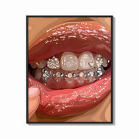 Framed Rows of Tooth Gems print shown as a bold statement piece on a clean gallery wall