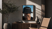 Lord's Child Bucket Hat poster framed above a fluted sideboard beside a potted tree