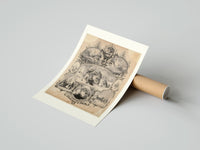 Rolled Victorian Christmas scenes collage poster beside its crush-resistant kraft shipping tube