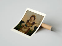 Rolled Young woman holding roses and book poster beside its crush-resistant kraft shipping tube
