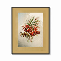 Framed Autumn-tinted leaves branch print shown as a bold statement piece on a clean gallery wall