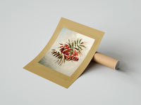 Rolled Autumn-tinted leaves branch poster beside its crush-resistant kraft shipping tube