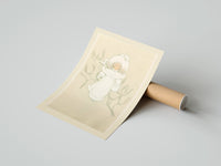 Rolled Child in white winter coat and bonnet poster beside its crush-resistant kraft shipping tube