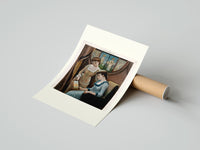 Rolled Two Victorian women looking at painting poster beside its crush-resistant kraft shipping tube