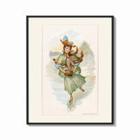 Framed Victorian woman ice skating print shown as a bold statement piece on a clean gallery wall