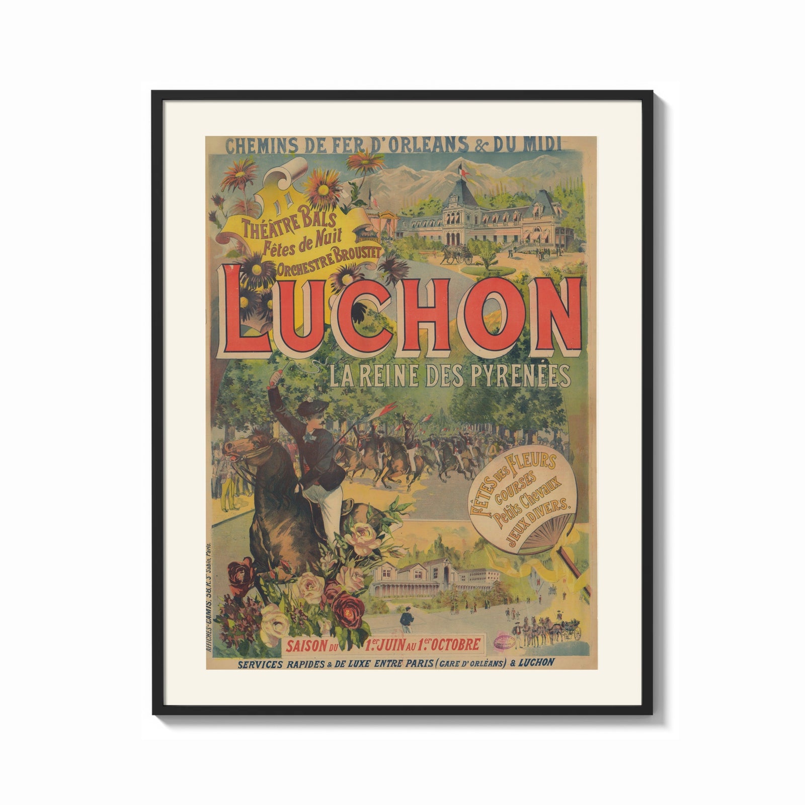 Framed man on horse at festival print shown as a bold statement piece on a clean gallery wall