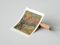 Rolled man on horse at festival poster beside its crush-resistant kraft shipping tube