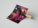 Rolled Woman in pink top fan art poster beside its crush-resistant kraft shipping tube