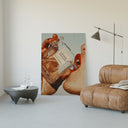 Luxury Fragrance Portrait print leaning against white wall in minimal styled room with leather chair and concrete side table