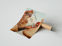 Gently curled Luxury Fragrance Portrait print beside its protective shipping tube