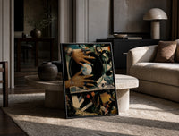 Manicured Hands on a Vinyl Record print on the floor, leaning against a travertine table