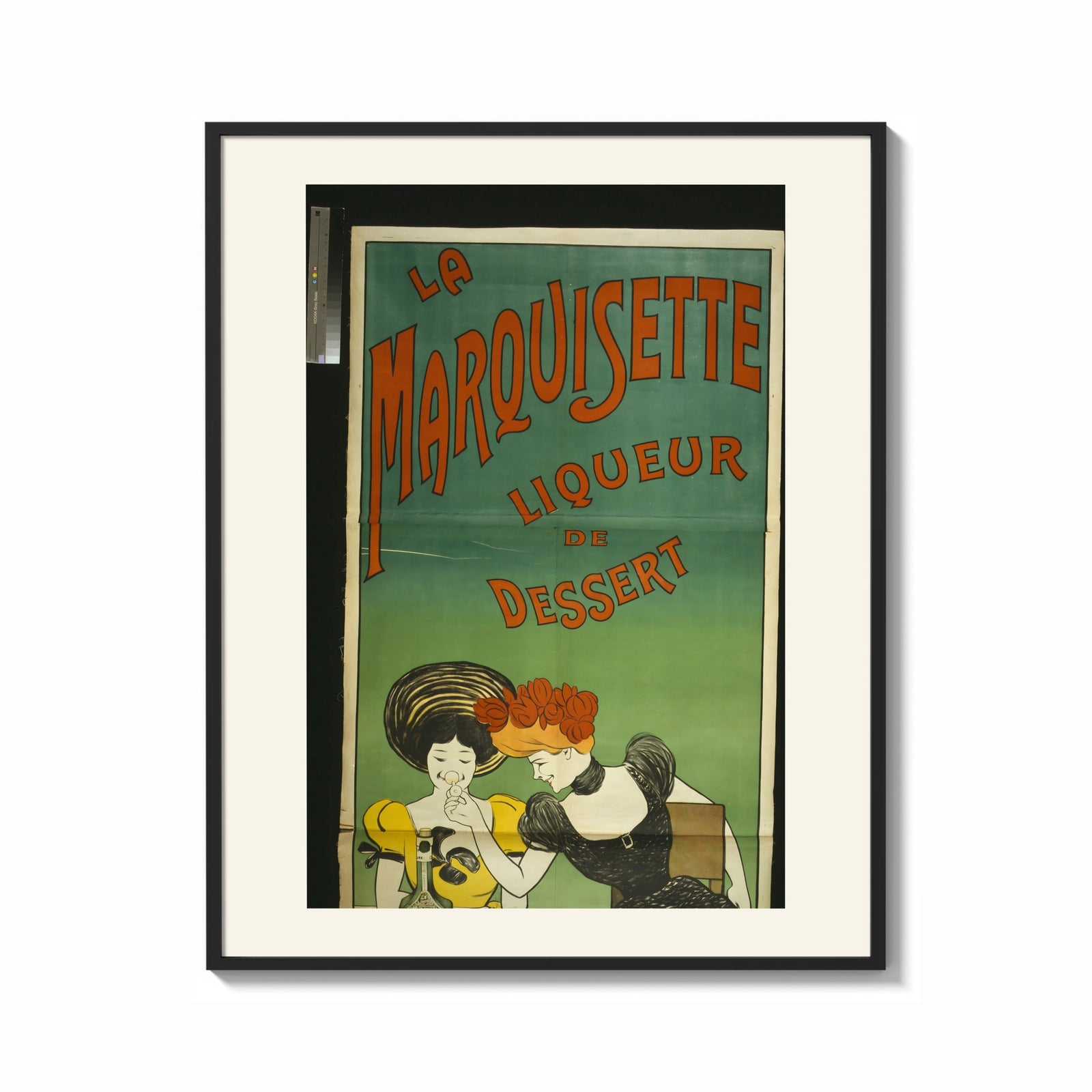 Framed Two elegant women tasting liqueur print shown as a bold statement piece on a clean gallery wall