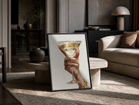 Martini Glass print on the floor, leaning against a travertine table