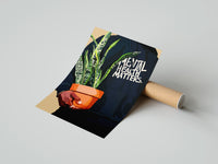 Gently curled Mental Health Matters Hoodie and Potted Plant print beside its protective shipping tube