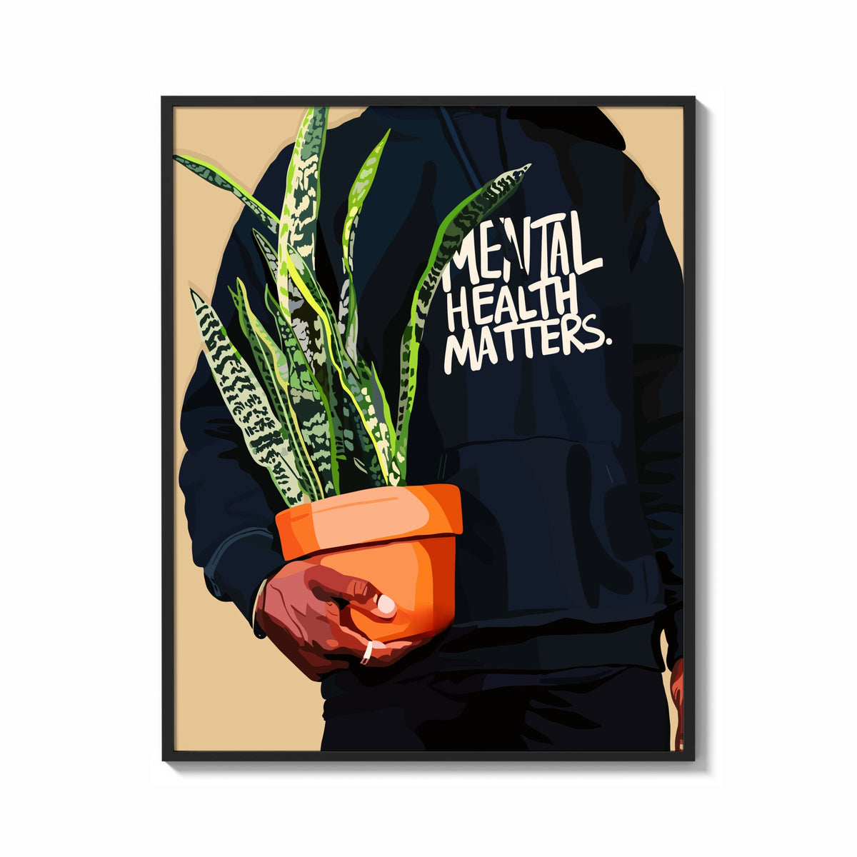 Framed Mental Health Matters Hoodie print shown as a bold statement piece on a clean gallery wall