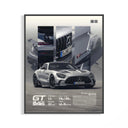 Framed Mercedes-AMG GT Black Series print shown as a statement piece on a gallery wall