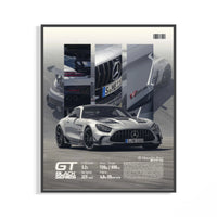Framed Mercedes-AMG GT Black Series print shown as a statement piece on a gallery wall