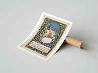 Rolled Snow-covered cottage in winter poster beside its crush-resistant kraft shipping tube