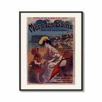 Framed woman and child at beach print shown as a bold statement piece on a clean gallery wall