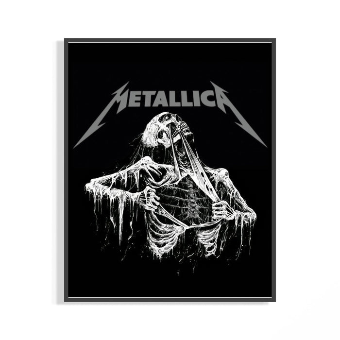 Framed Metallica Decaying Corpse Skeleton print shown as a statement piece on a gallery wall