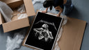 Metallica Decaying Corpse Skeleton framed print being unboxed from protective packaging