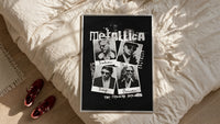 Metallica The Memory Remains framed print styled on a bed with sneakers alongside